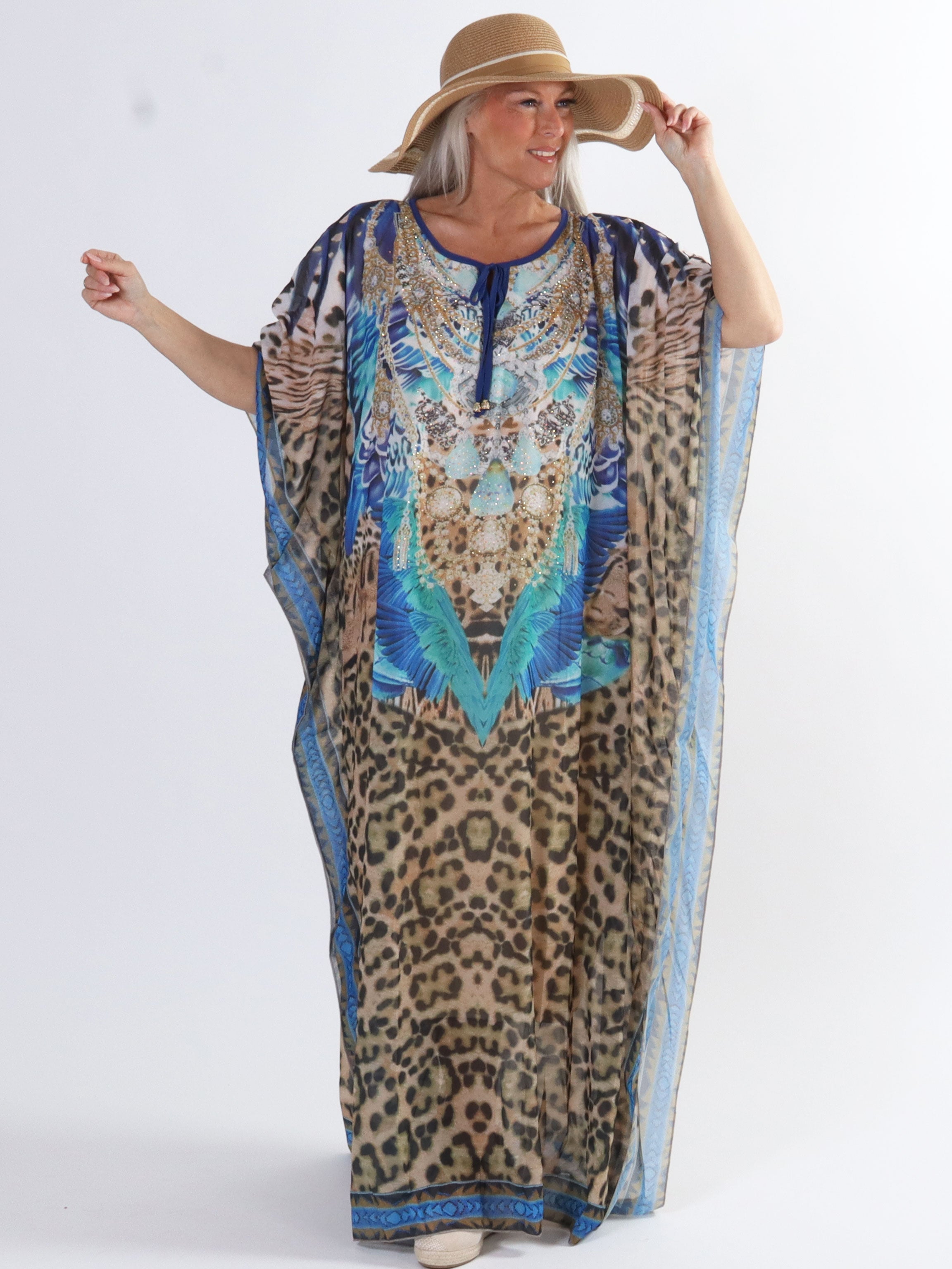 Sasha Leo - Lång plus size tunika med leopardmönster och strass